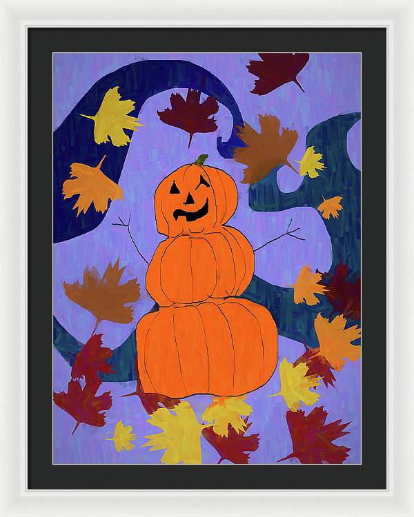 Pumpkin Snowman - Framed Print