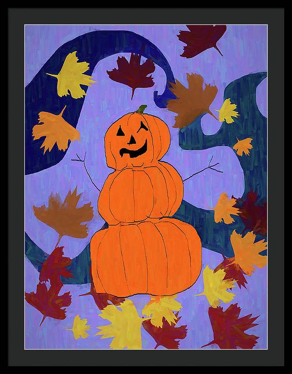 Pumpkin Snowman - Framed Print