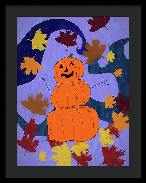 Pumpkin Snowman - Framed Print