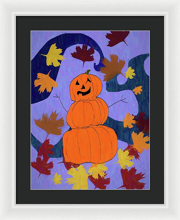 Pumpkin Snowman - Framed Print