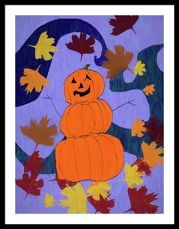 Pumpkin Snowman - Framed Print