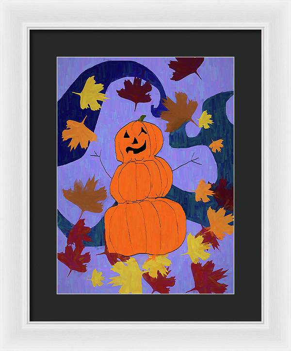 Pumpkin Snowman - Framed Print