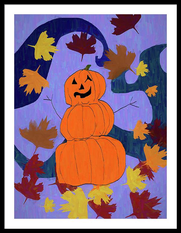 Pumpkin Snowman - Framed Print