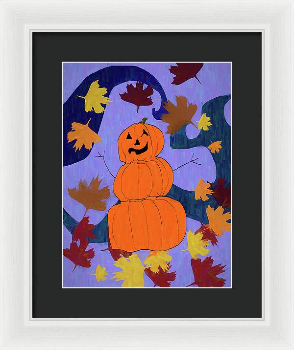 Pumpkin Snowman - Framed Print