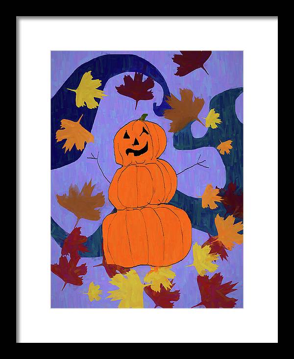 Pumpkin Snowman - Framed Print