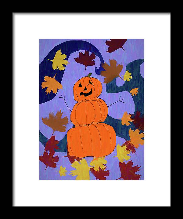 Pumpkin Snowman - Framed Print