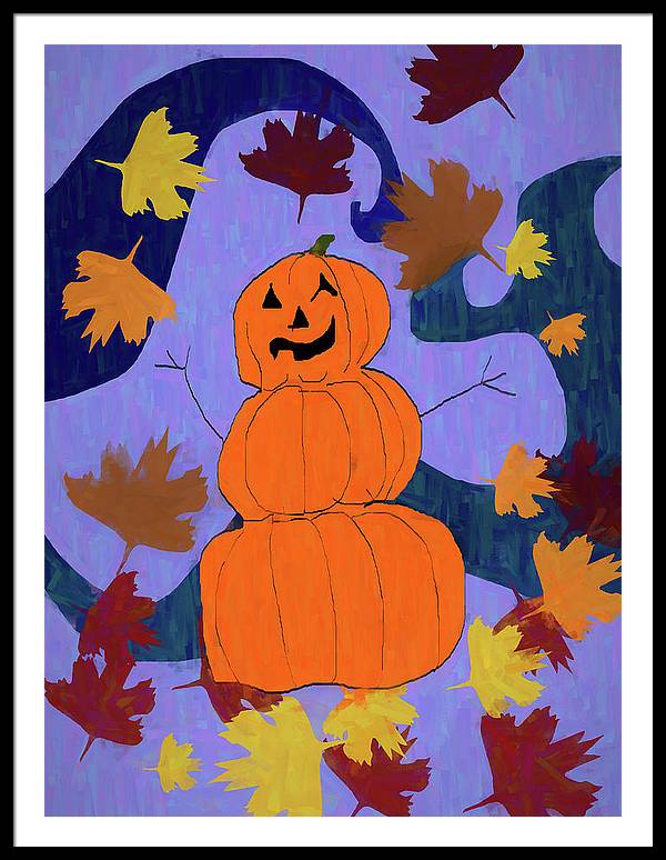 Pumpkin Snowman - Framed Print