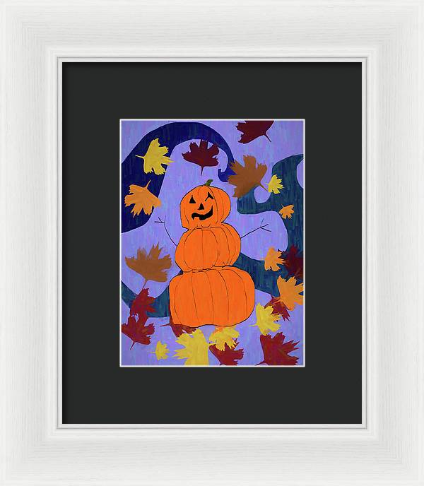 Pumpkin Snowman - Framed Print