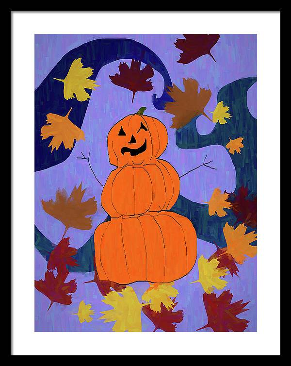 Pumpkin Snowman - Framed Print