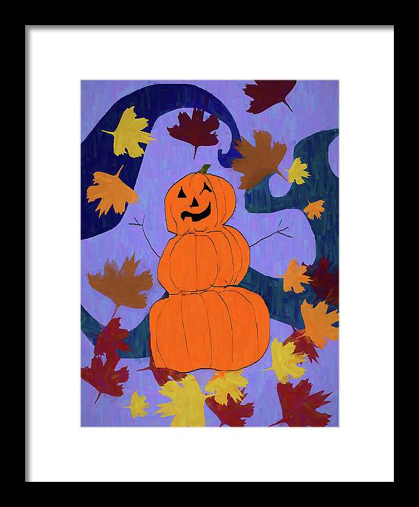 Pumpkin Snowman - Framed Print