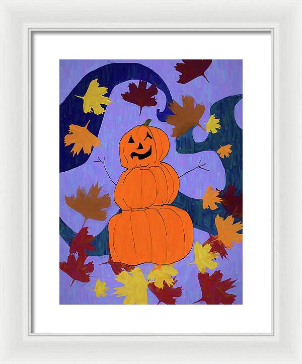 Pumpkin Snowman - Framed Print