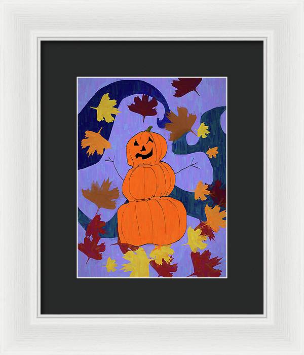 Pumpkin Snowman - Framed Print