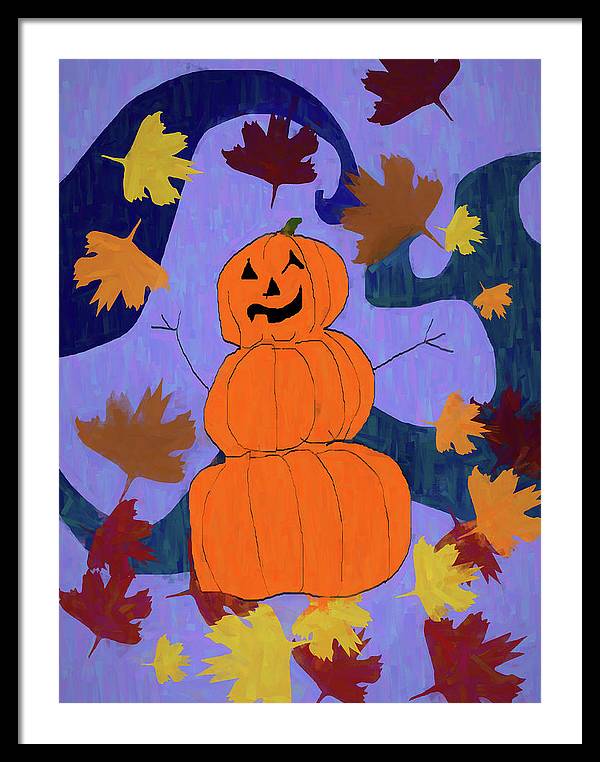 Pumpkin Snowman - Framed Print