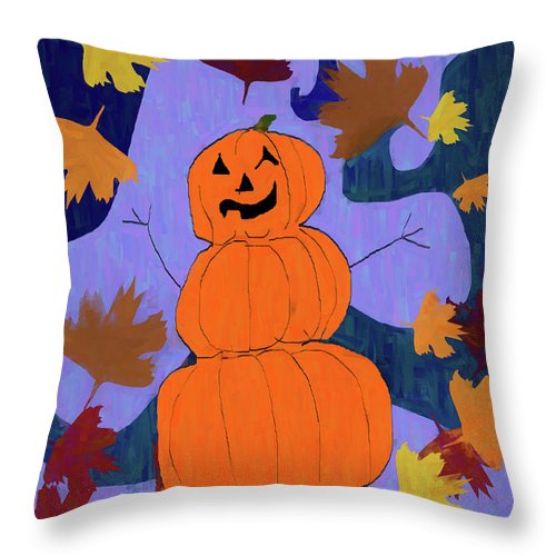 Pumpkin Snowman - Throw Pillow