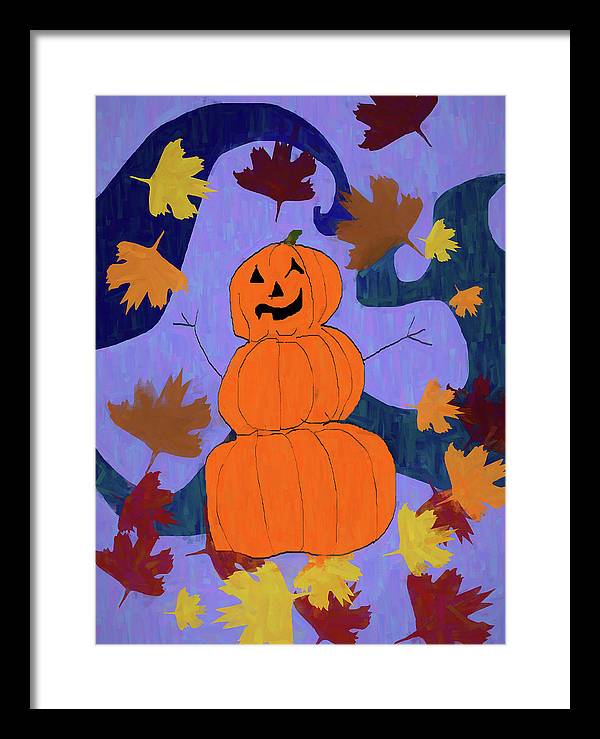 Pumpkin Snowman - Framed Print