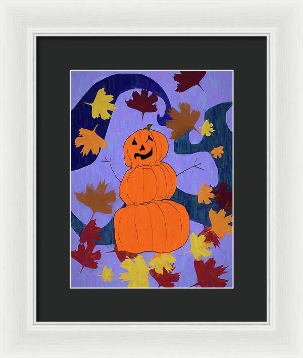 Pumpkin Snowman - Framed Print