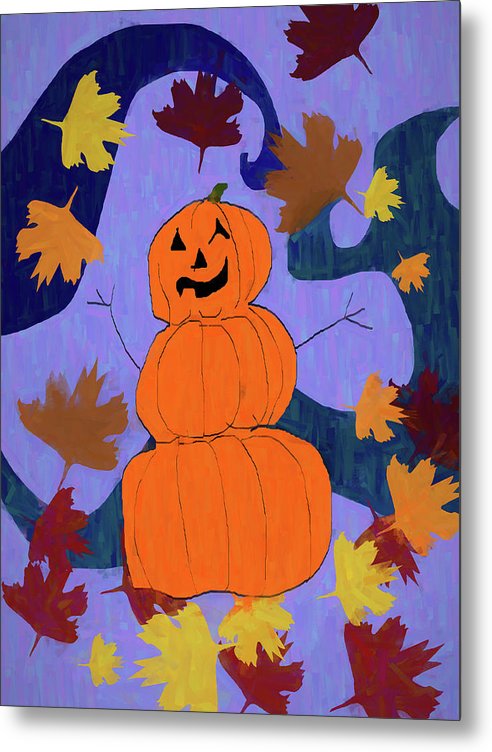 Pumpkin Snowman - Metal Print