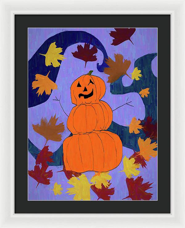 Pumpkin Snowman - Framed Print