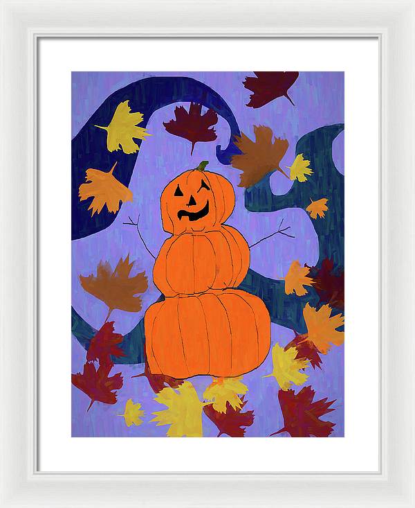 Pumpkin Snowman - Framed Print