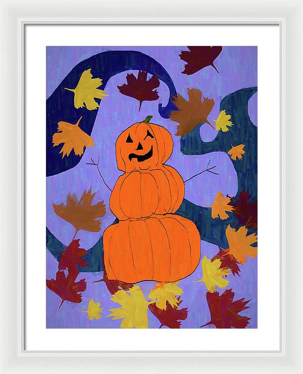 Pumpkin Snowman - Framed Print