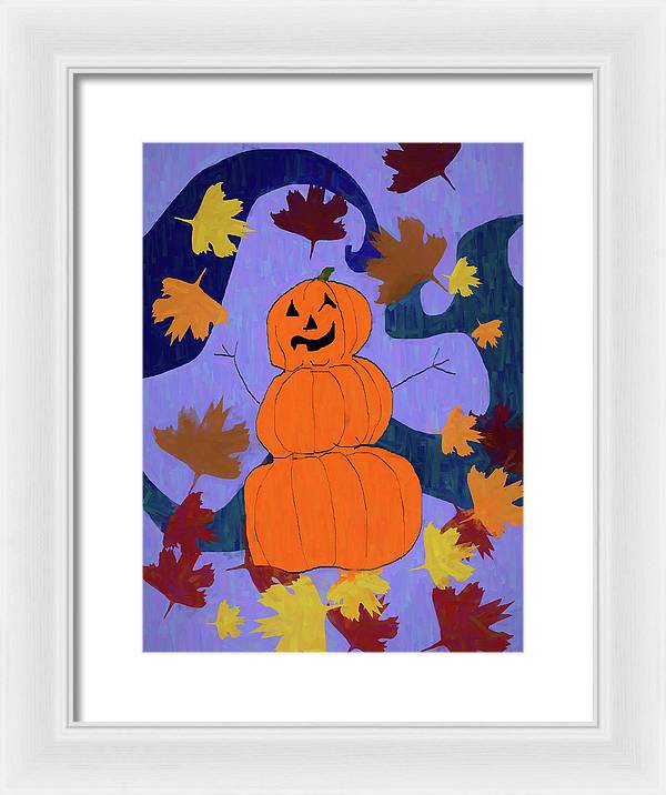 Pumpkin Snowman - Framed Print