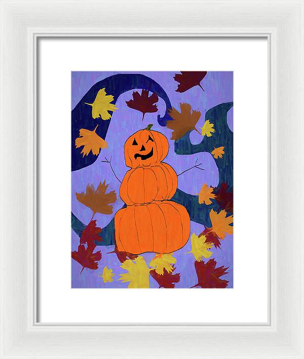 Pumpkin Snowman - Framed Print