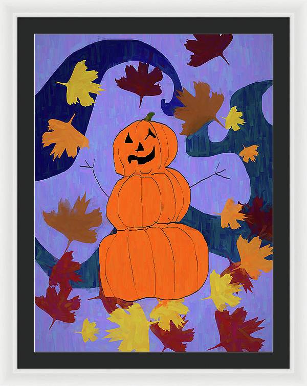 Pumpkin Snowman - Framed Print