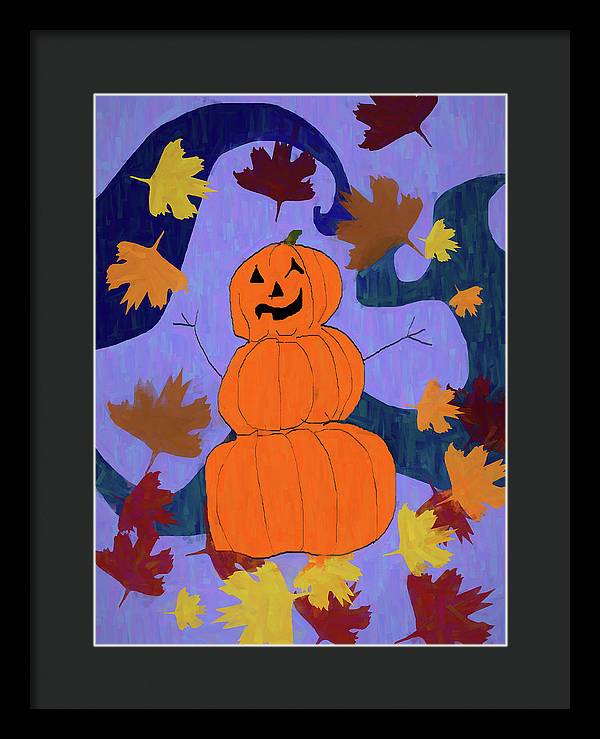 Pumpkin Snowman - Framed Print