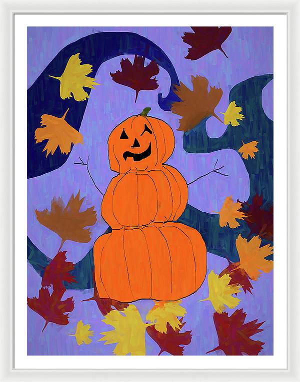 Pumpkin Snowman - Framed Print