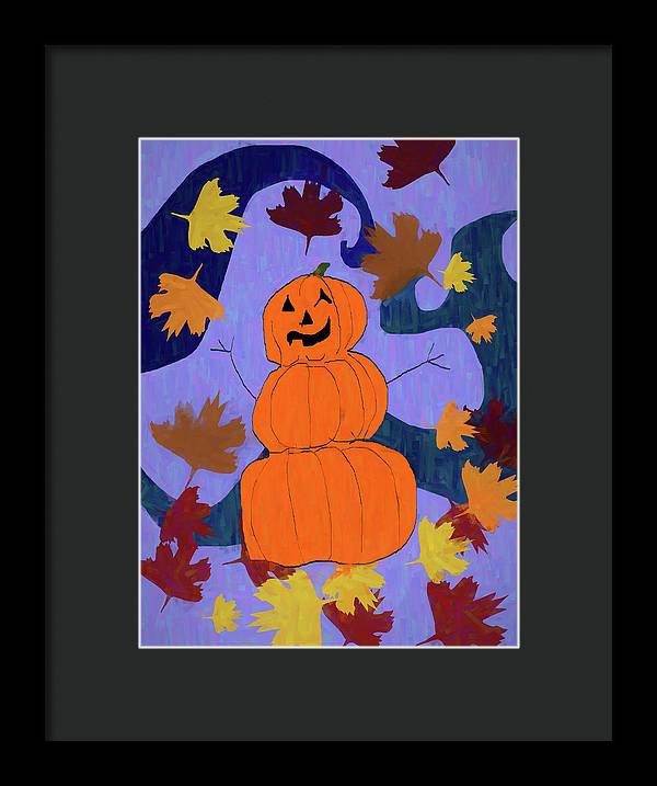 Pumpkin Snowman - Framed Print