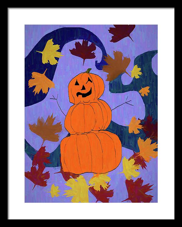 Pumpkin Snowman - Framed Print