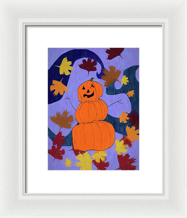 Pumpkin Snowman - Framed Print