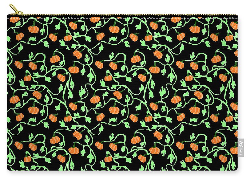 Pumpkins and Vines on Black - Carry-All Pouch