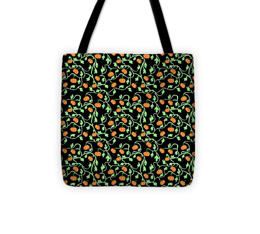 Pumpkins and Vines on Black - Tote Bag