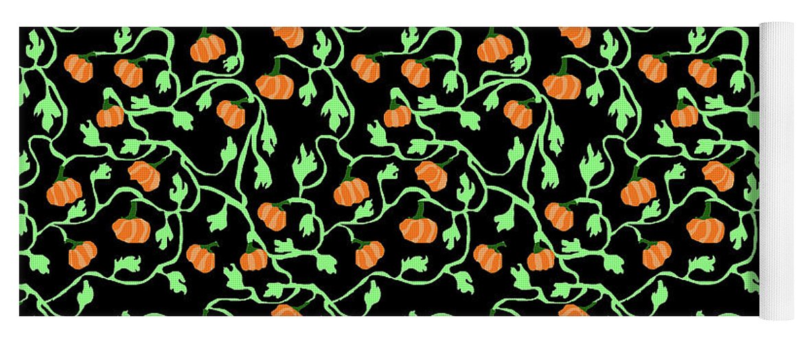 Pumpkins and Vines on Black - Yoga Mat