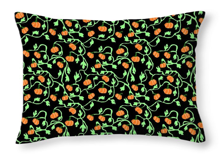 Pumpkins and Vines on Black - Throw Pillow