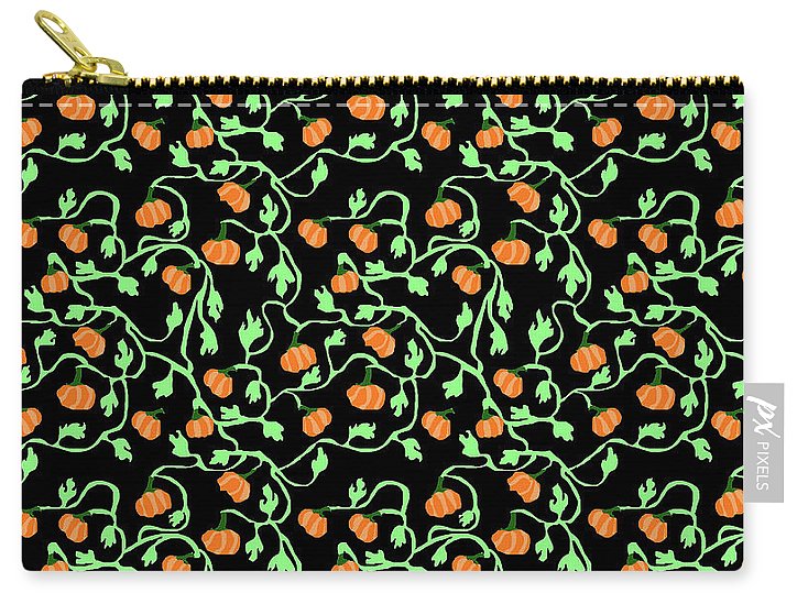 Pumpkins and Vines on Black - Carry-All Pouch