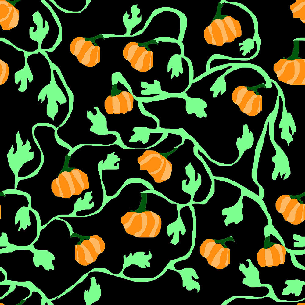 Pumpkin and Vines on Black Pattern Digital Image Download