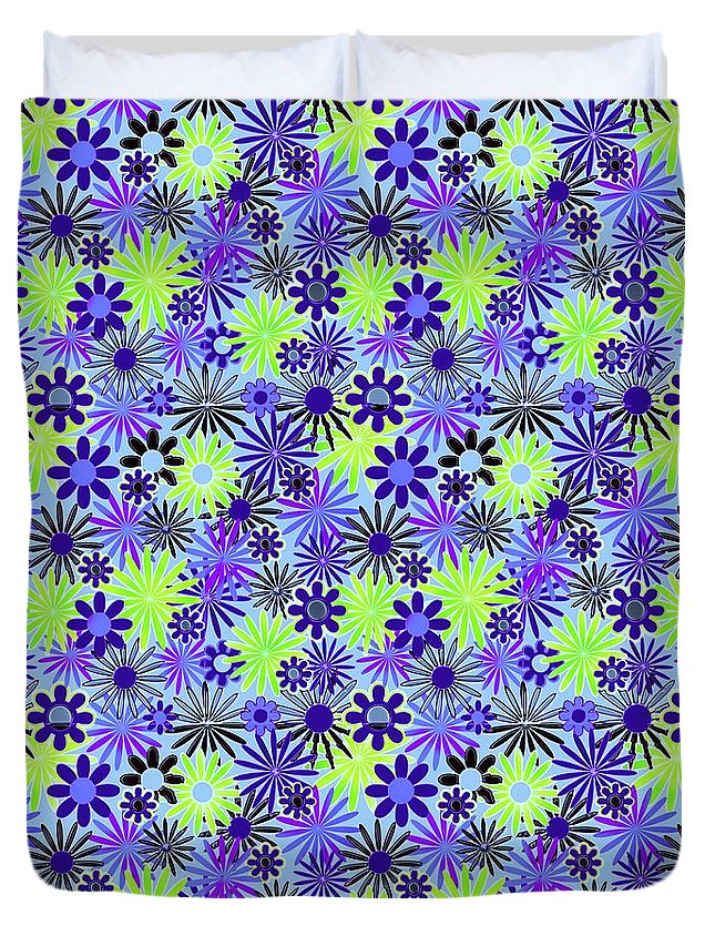 Purple and Green Daisies Variation 4 - Duvet Cover