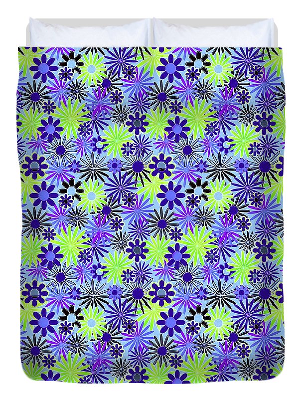Purple and Green Daisies Variation 4 - Duvet Cover
