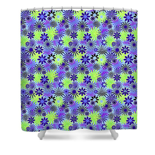 Purple and Green Daisies Variation 4 - Shower Curtain