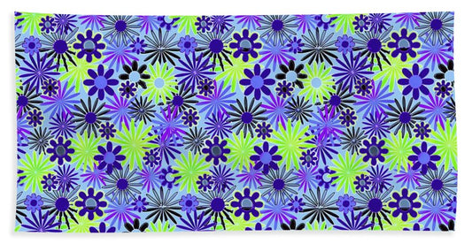 Purple and Green Daisies Variation 4 - Beach Towel