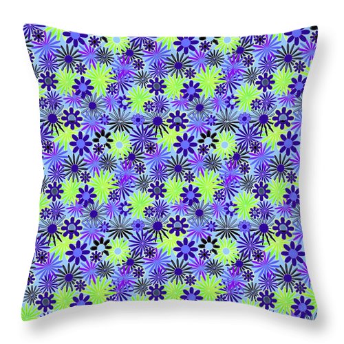 Purple and Green Daisies Variation 4 - Throw Pillow