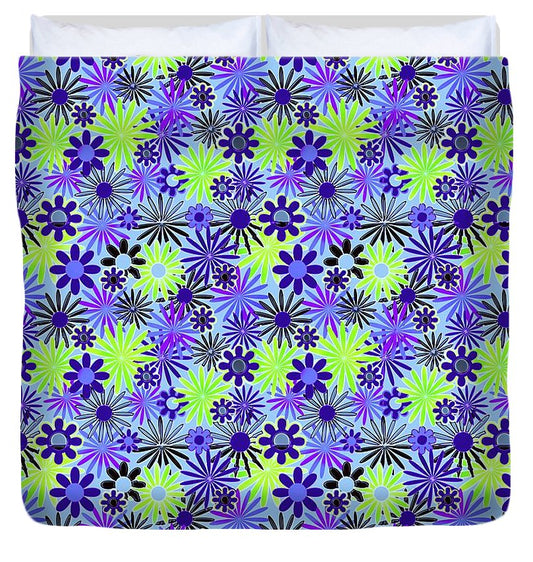 Purple and Green Daisies Variation 4 - Duvet Cover