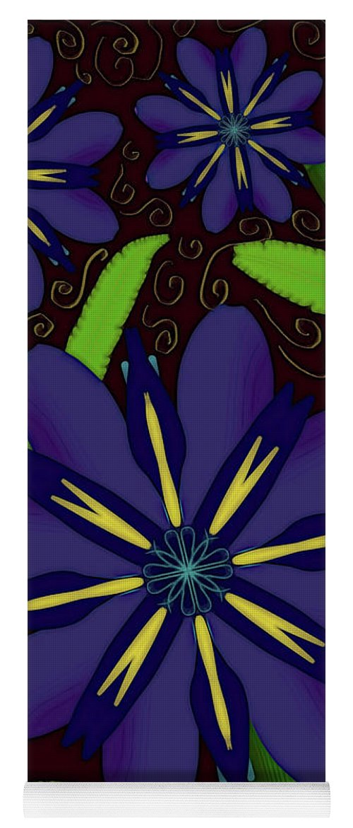 Purple Flowers Yellow Swirls - Yoga Mat