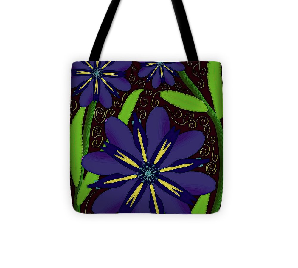 Purple Flowers Yellow Swirls - Tote Bag