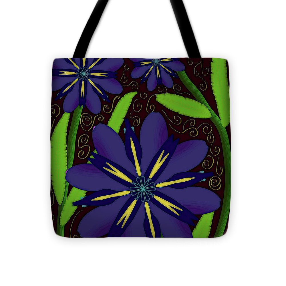 Purple Flowers Yellow Swirls - Tote Bag