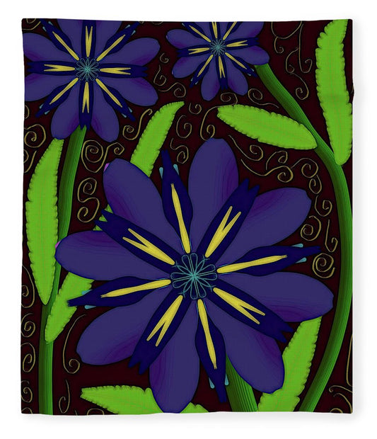 Purple Flowers Yellow Swirls - Blanket