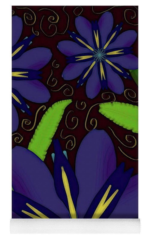 Purple Flowers Yellow Swirls - Yoga Mat
