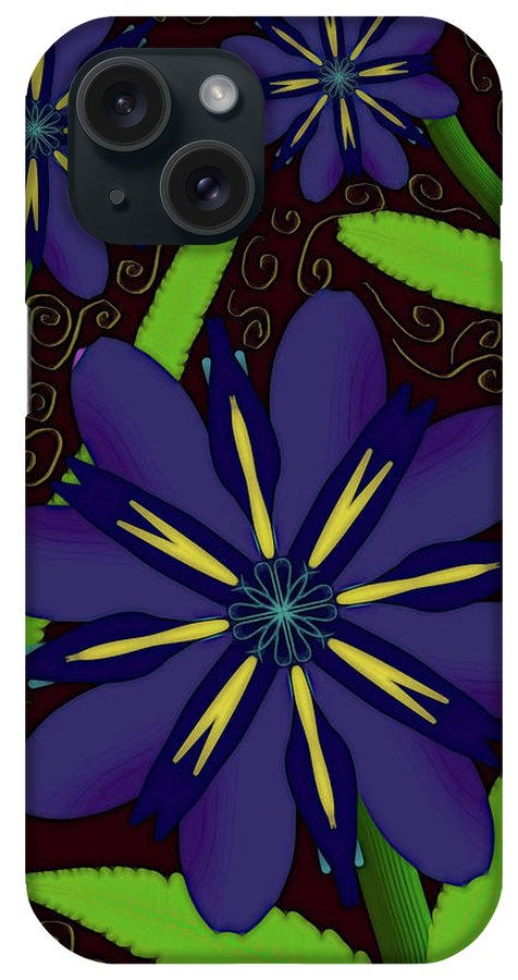 Purple Flowers Yellow Swirls - Phone Case